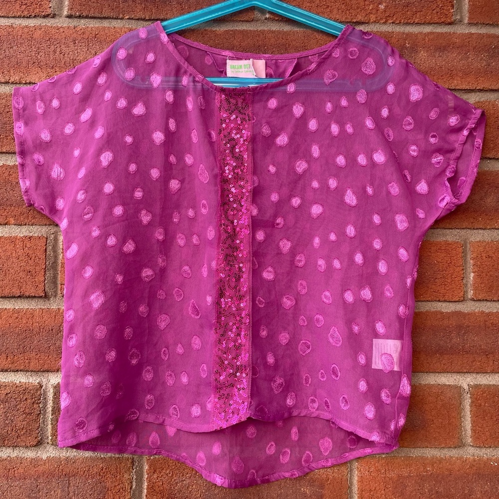 Selena Gomez Purple Sheer Short Sleeve Blouse